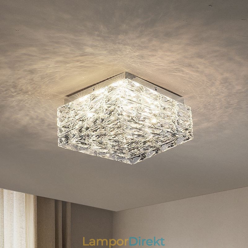 Crystal Ceiling Light Flush Mount Trefärgad Dimbar