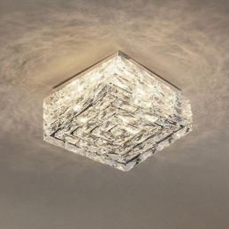 Crystal Ceiling Light Flush Mount Trefärgad Dimbar