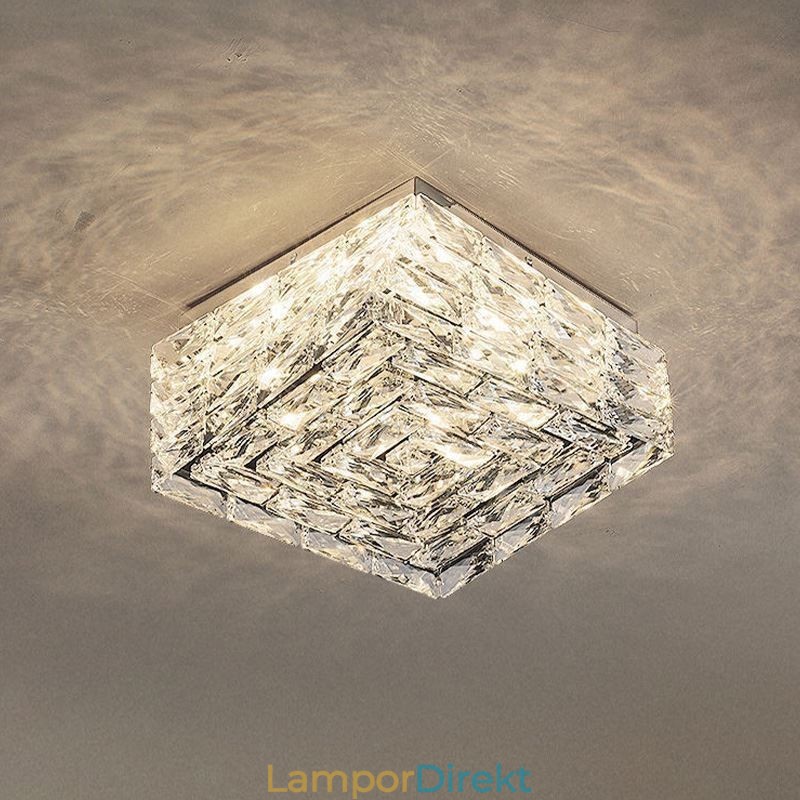 Crystal Ceiling Light Flush Mount Trefärgad Dimbar