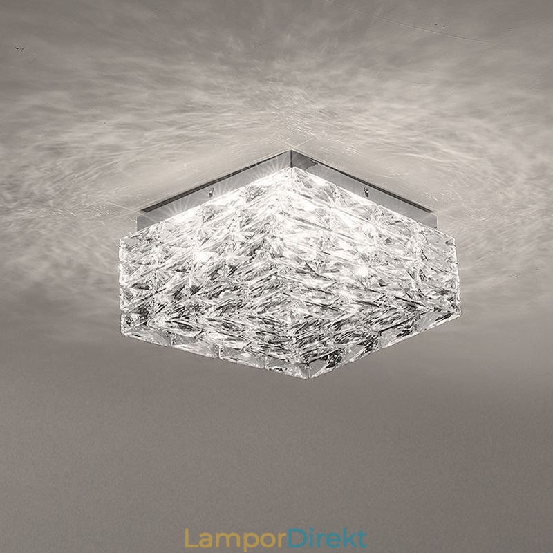 Crystal Ceiling Light Flush Mount Trefärgad Dimbar