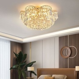 Crystal Flush Mount Lyxig Rund Kristalldekoration Taklampa