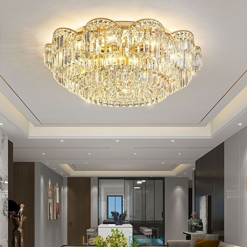 Crystal Flush Mount Lyxig Rund Kristalldekoration Taklampa