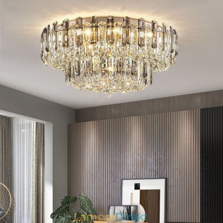 Crystal Flush Mount Smoke Grå Rund Kristalldekoration Taklampa Crystal Flush Mount Smoke Grå Rund Kristalldekoration Taklampa