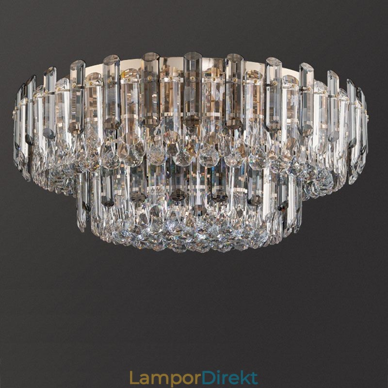 Crystal Flush Mount Smoke Grå Rund Kristalldekoration Taklampa