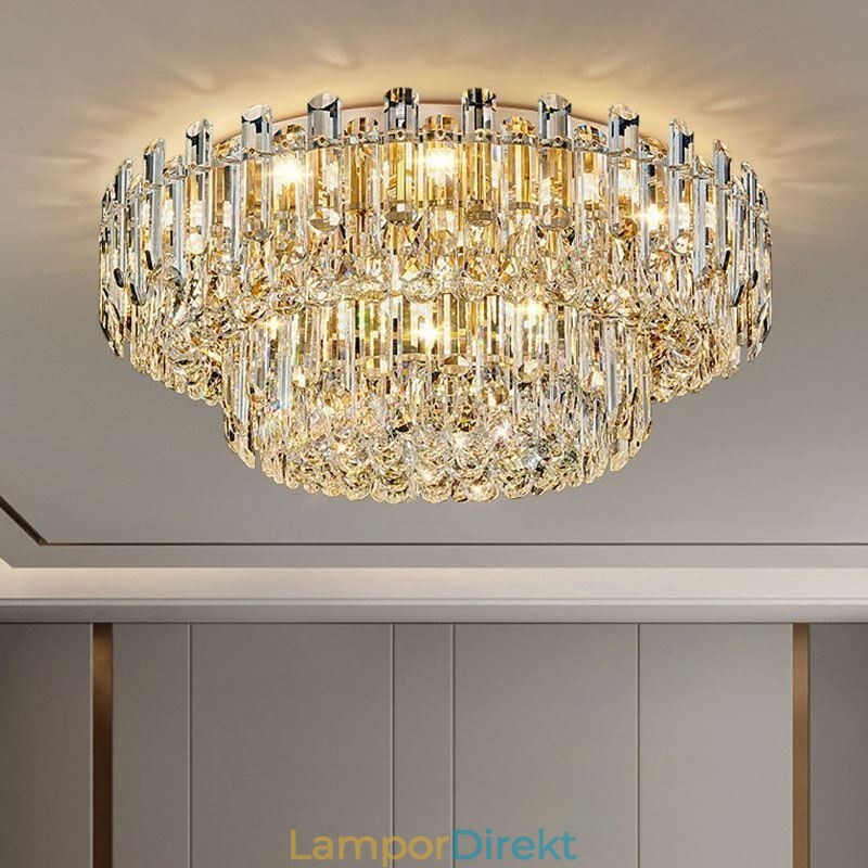 Lyxig Crystal Flush Mount Rund Crystal Dekoration Taklampa