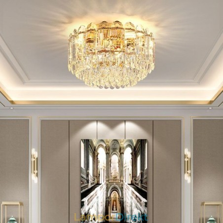 Crystal Flush Mount Rund Crystal Dekoration Takbelysningsarmaturer