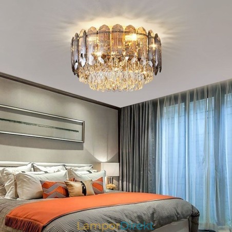 Crystal Flush Mount Smoky Grey Rund Kristalldekoration Taklampa Crystal Flush Mount Smoky Grey Rund Kristalldekoration Taklampa