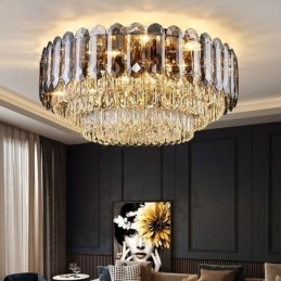 Crystal Flush Mount Smoky Grey Rund Kristalldekoration Taklampa