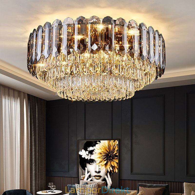 Crystal Flush Mount Smoky Grey Rund Kristalldekoration Taklampa