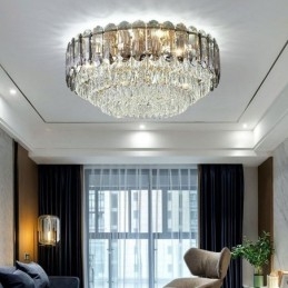 Crystal Flush Mount Smoky Grey Rund Kristalldekoration Taklampa