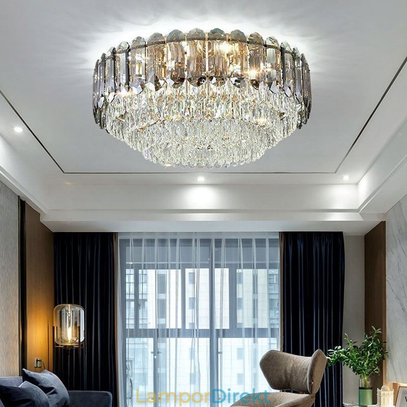 Crystal Flush Mount Smoky Grey Rund Kristalldekoration Taklampa