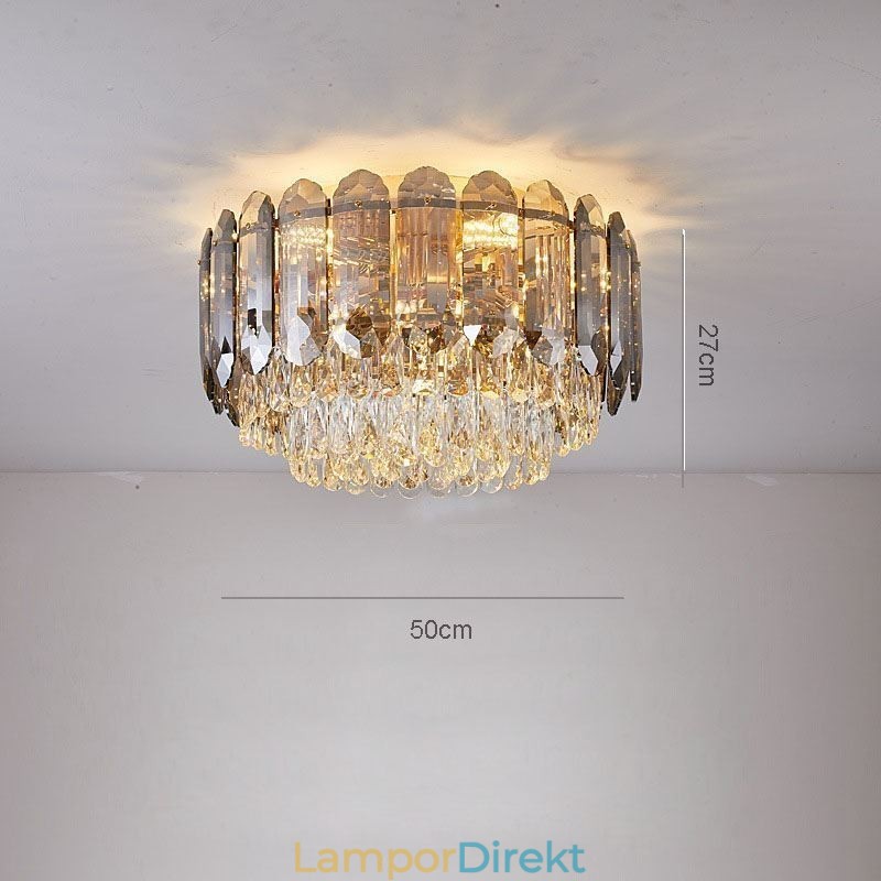 Crystal Flush Mount Smoky Grey Rund Kristalldekoration Taklampa