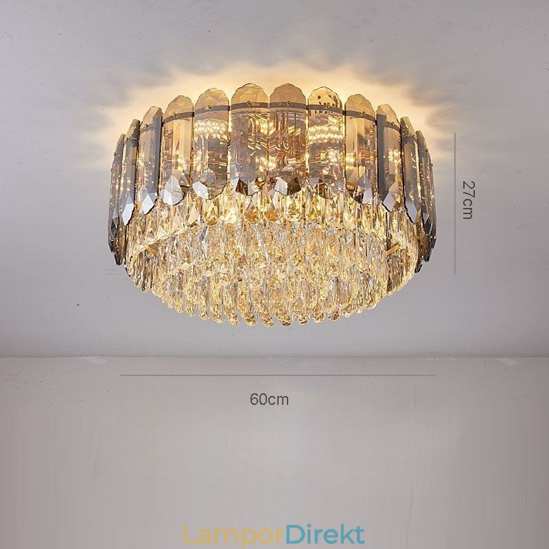 Crystal Flush Mount Smoky Grey Rund Kristalldekoration Taklampa