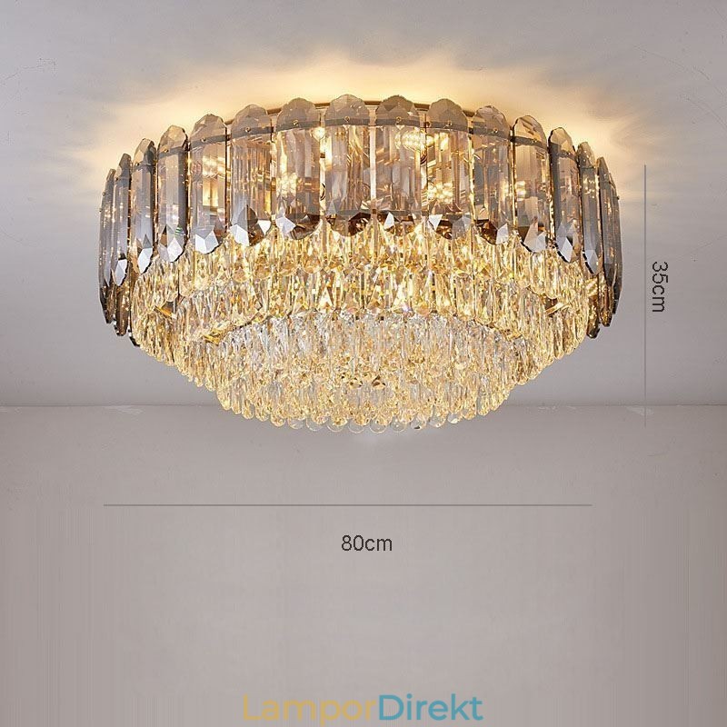 Crystal Flush Mount Smoky Grey Rund Kristalldekoration Taklampa