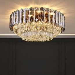 Crystal Flush Mount Smoky Grey Rund Kristalldekoration Taklampa