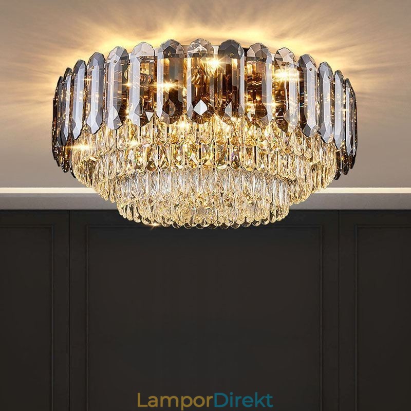 Crystal Flush Mount Smoky Grey Rund Kristalldekoration Taklampa