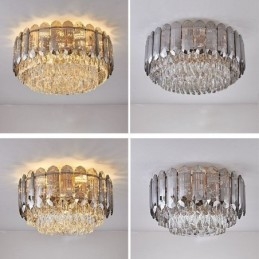 Crystal Flush Mount Smoky Grey Rund Kristalldekoration Taklampa