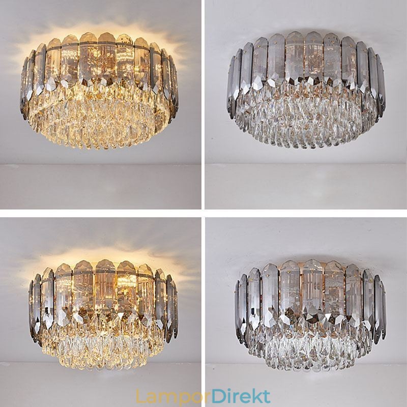 Crystal Flush Mount Smoky Grey Rund Kristalldekoration Taklampa