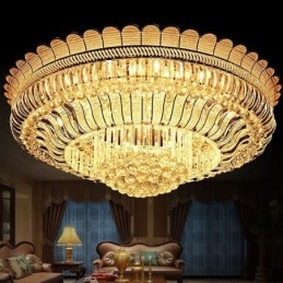 Lyxig Kristalltaklampa Guld Flush Mount Rund Belysning