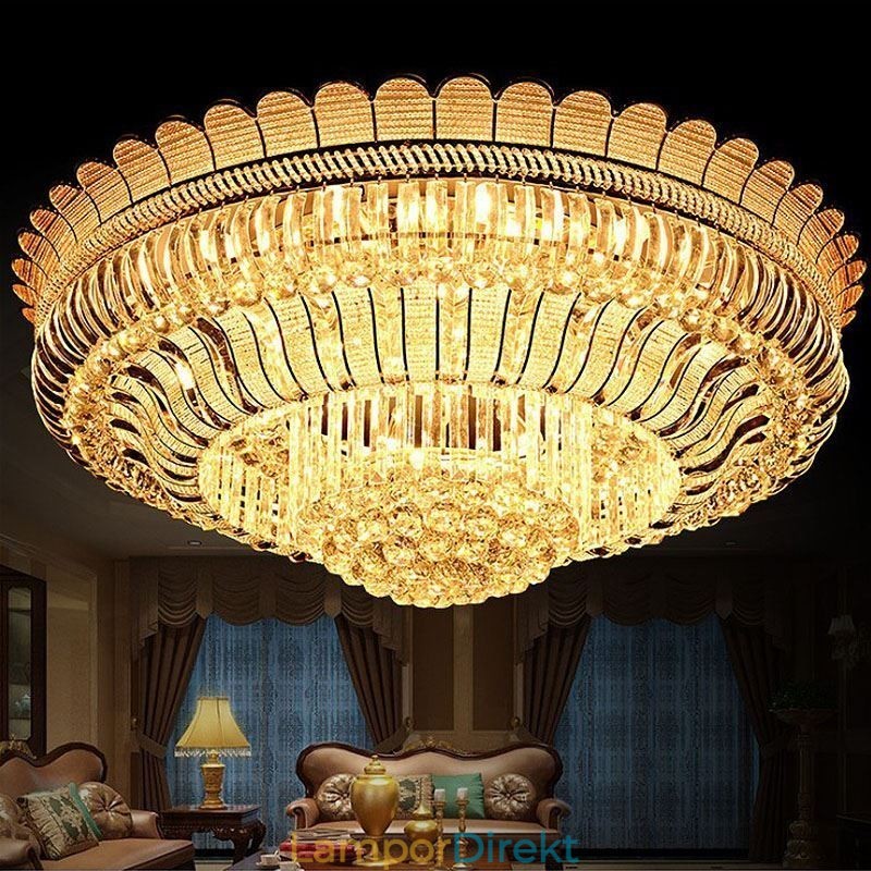 Lyxig Kristalltaklampa Guld Flush Mount Rund Belysning