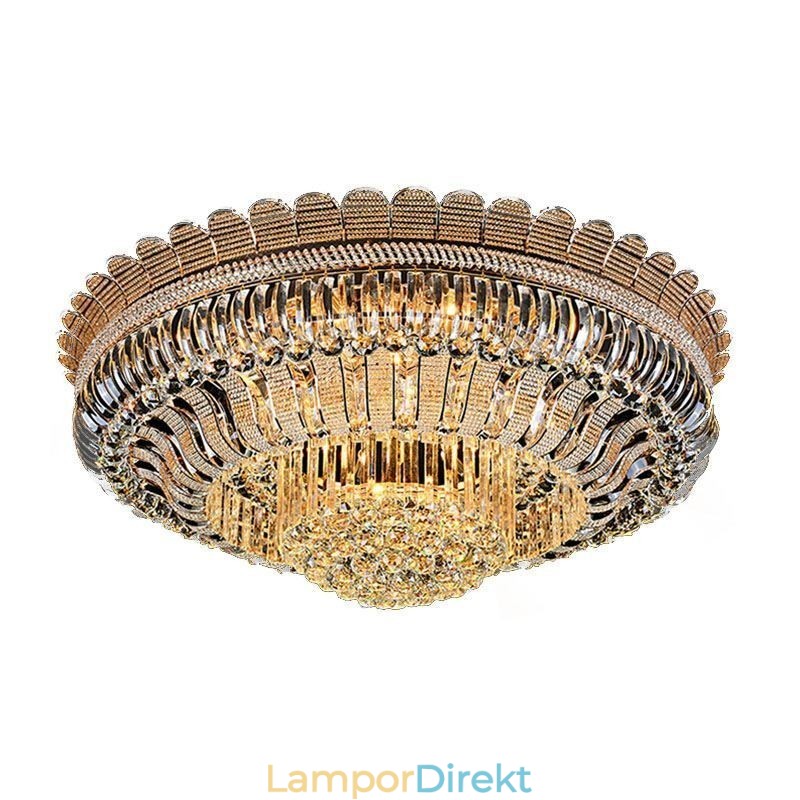 Lyxig Kristalltaklampa Guld Flush Mount Rund Belysning