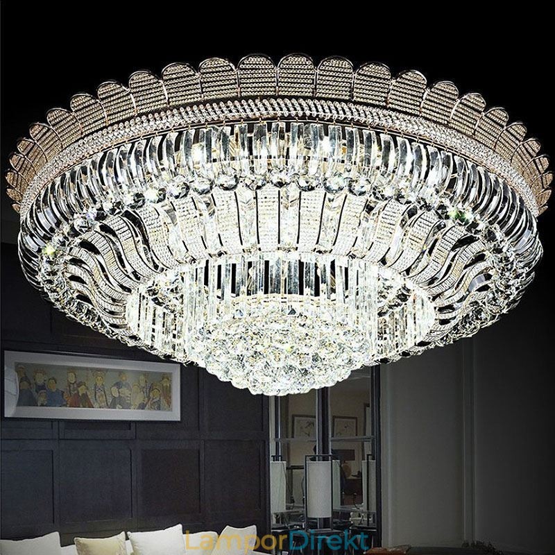 Lyxig Kristalltaklampa Guld Flush Mount Rund Belysning