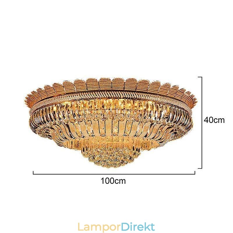 Lyxig Kristalltaklampa Guld Flush Mount Rund Belysning