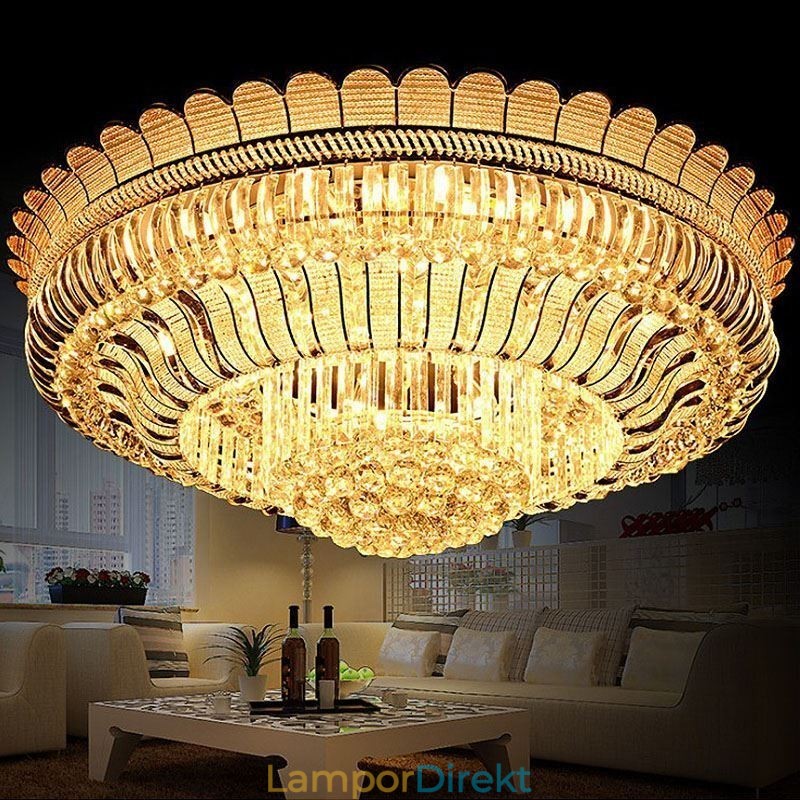 Lyxig Kristalltaklampa Guld Flush Mount Rund Belysning