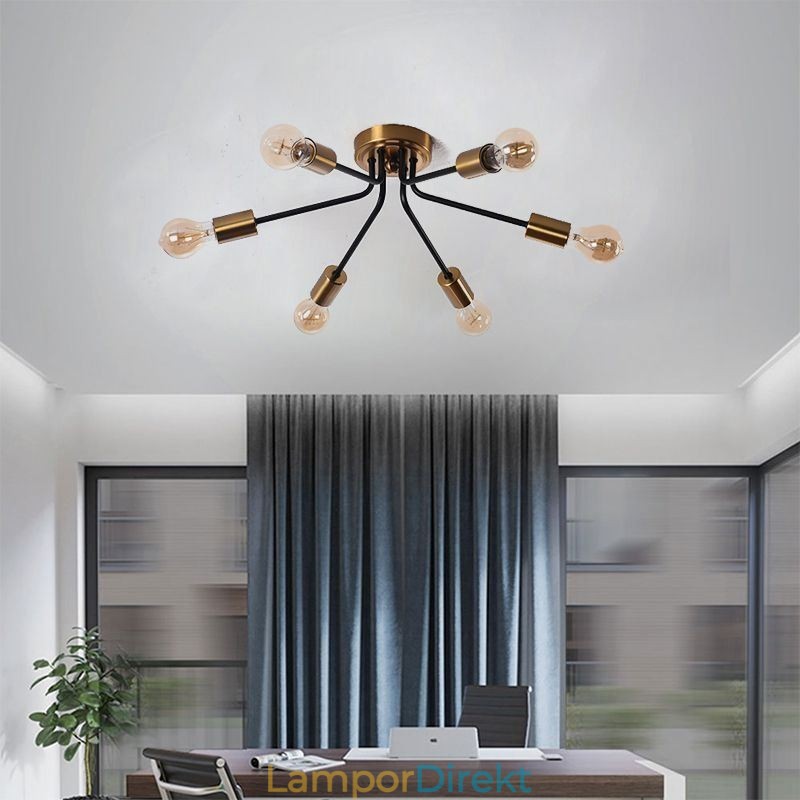 Sputnik Ljuskrona 6 Ljus Semi Flush Mount Taklampa