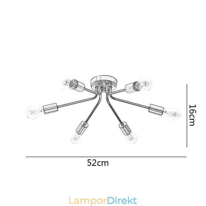 Sputnik Ljuskrona 6 Ljus Semi Flush Mount Taklampa