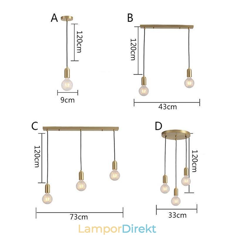 Nordic Brass 3 Pendel Cluster Light Island Creative Minimalistisk Ljusarmatur