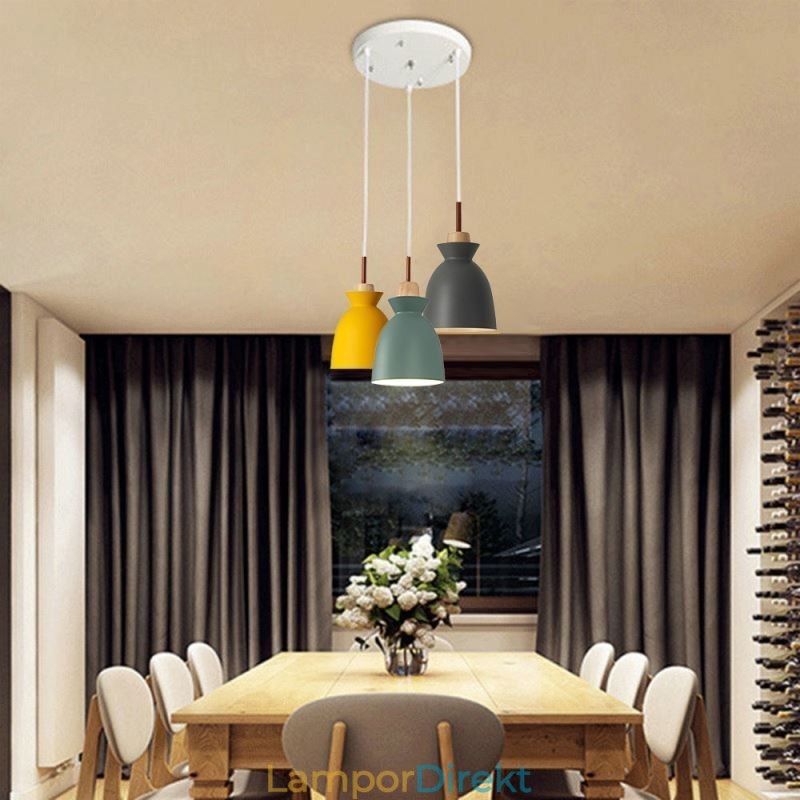 Nordic Simple Macaron Pendellampa Iron Arti Three Lights