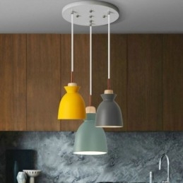 Nordic Simple Macaron Pendellampa Iron Arti Three Lights