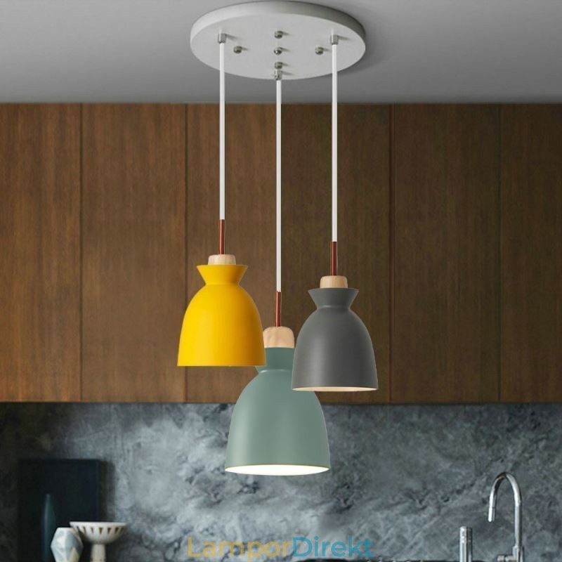 Nordic Simple Macaron Pendellampa Iron Arti Three Lights