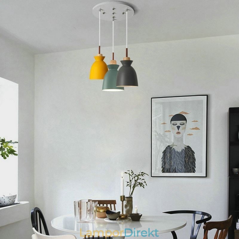 Nordic Simple Macaron Pendellampa Iron Arti Three Lights