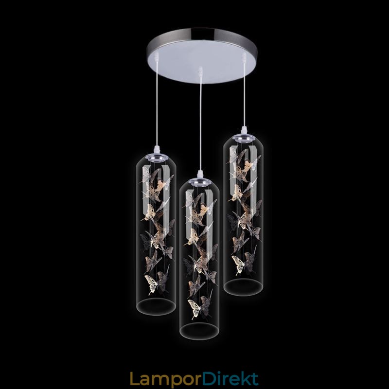 Glas Pendelljus Creative Nordic Cylinder Lampa Butterfly Light