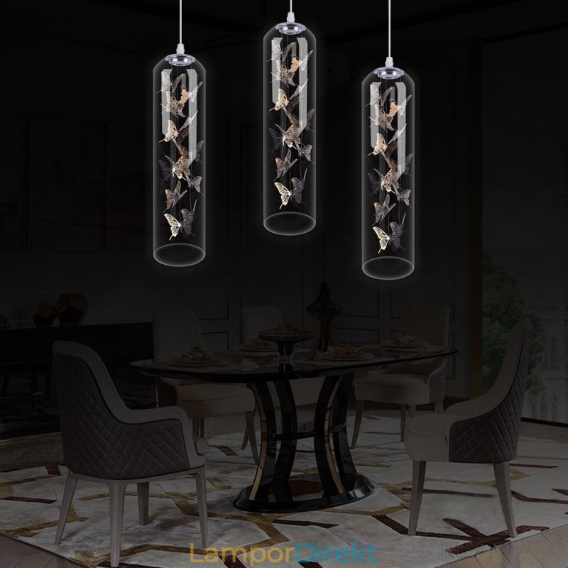 Glas Pendelljus Creative Nordic Cylinder Lampa Butterfly Light