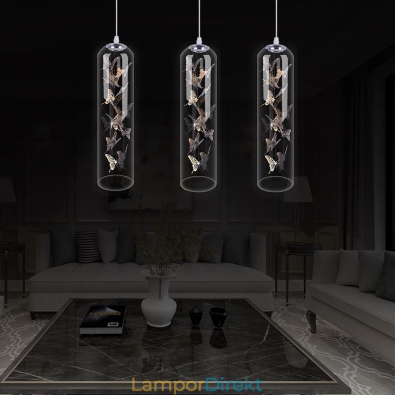 Glas Pendelljus Creative Nordic Cylinder Lampa Butterfly Light