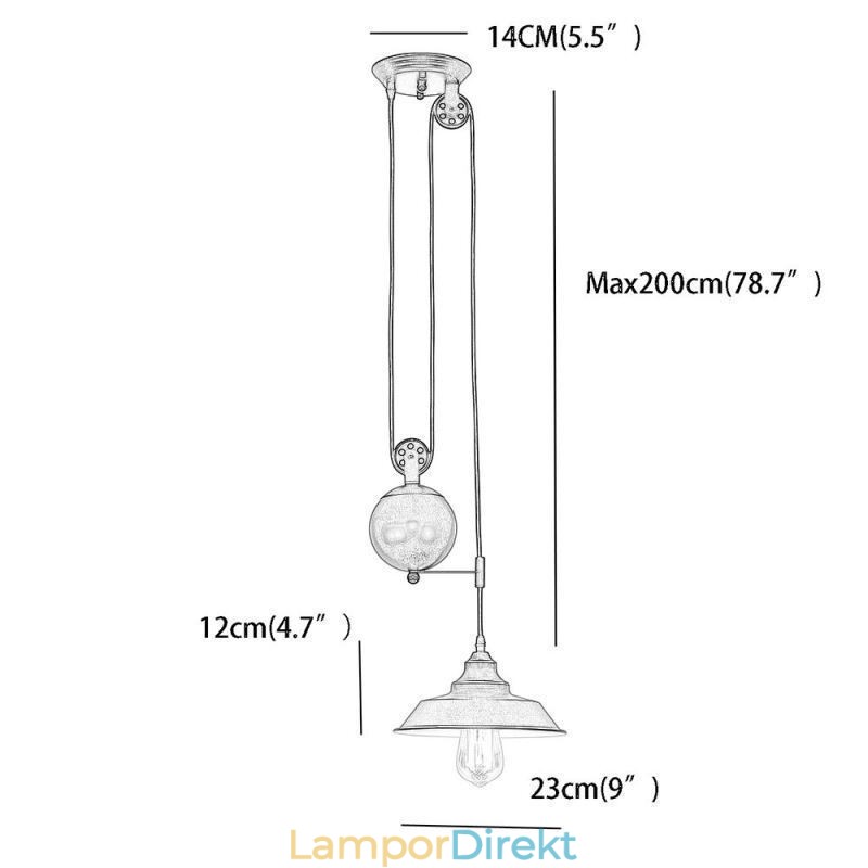 Industrial Farmhouse Pulley Pendelljus Infällbar Design Justerbar Höjd