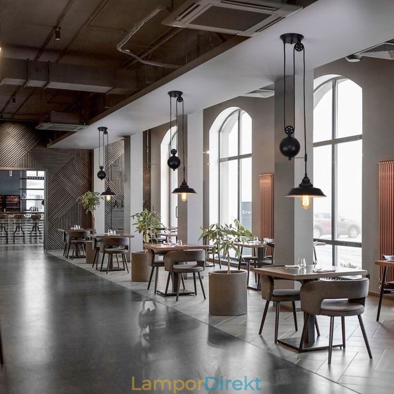 Industrial Farmhouse Pulley Pendelljus Infällbar Design Justerbar Höjd