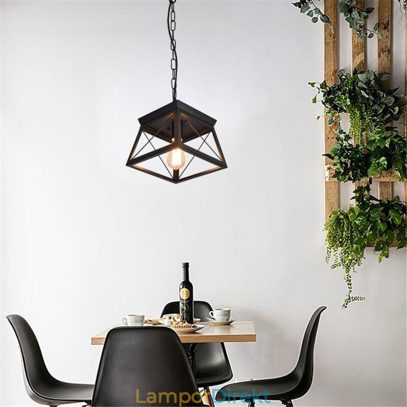 Vintage Trapetsformad Taklampa Metall Svart Taklampa