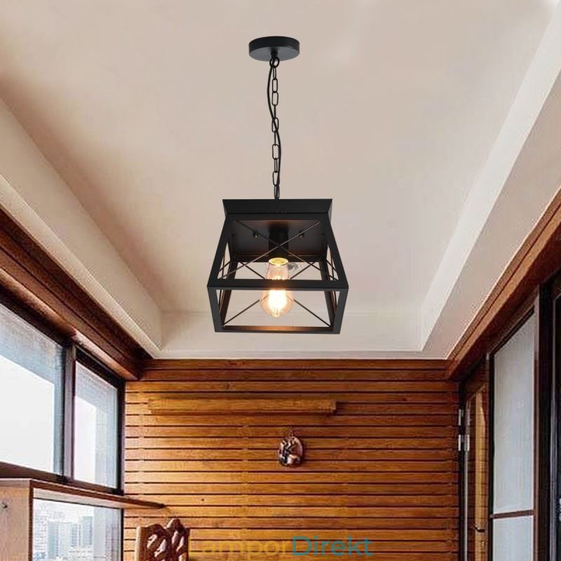 Vintage Trapetsformad Taklampa Metall Svart Taklampa