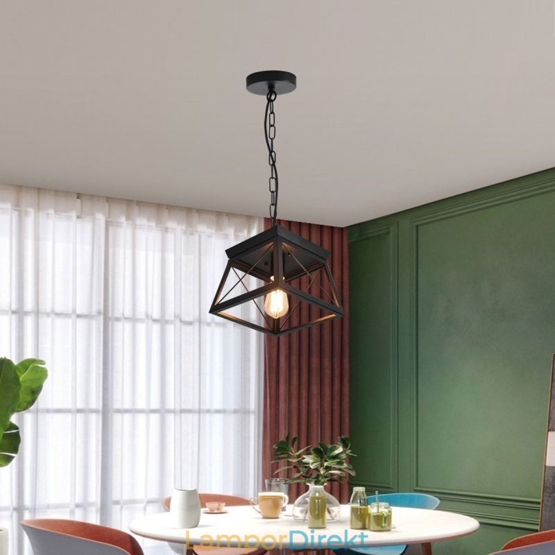 Vintage Trapetsformad Taklampa Metall Svart Taklampa