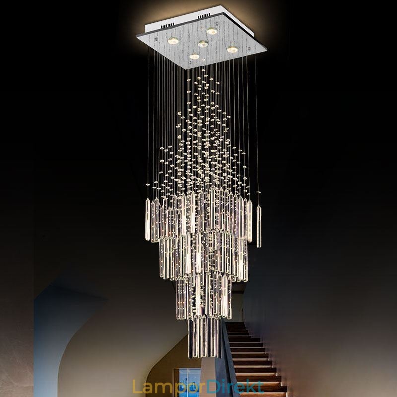Modern Fyrkantig Kristallkrona Samtida Elegant Taklampa Duplextrappa