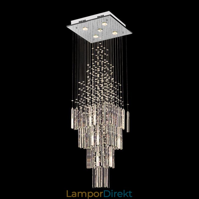 Modern Fyrkantig Kristallkrona Samtida Elegant Taklampa Duplextrappa