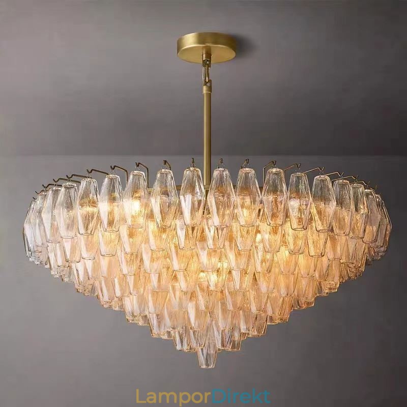 Amerikansk Taklampa Glas Taklampa Amber Transparent 90Cm 14 Ljus