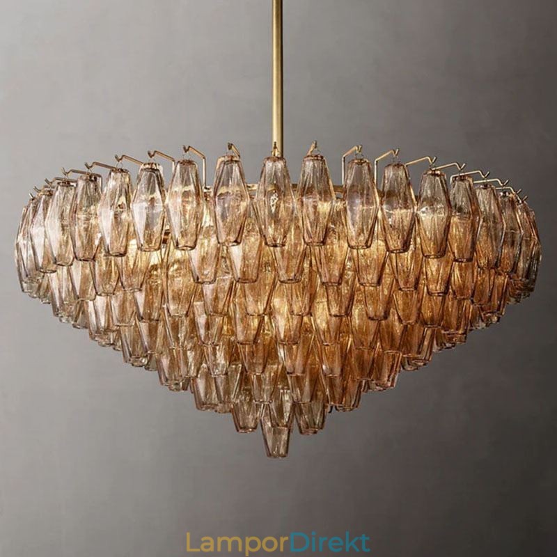 Amerikansk Taklampa Glas Taklampa Amber Transparent 90Cm 14 Ljus