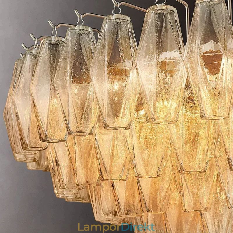 Amerikansk Taklampa Glas Taklampa Amber Transparent 90Cm 14 Ljus
