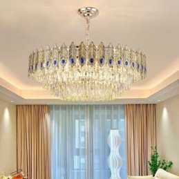 Golden Feather Crystal Pendel Light Duplex Dekorativa Taklampa