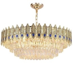 Golden Feather Crystal Pendel Light Duplex Dekorativa Taklampa